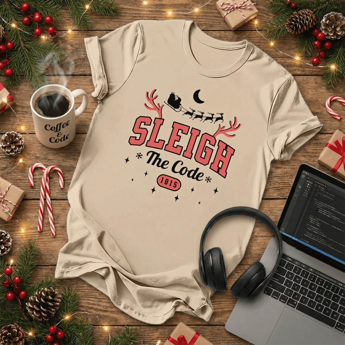 Sleigh the Code Christmas T-Shirt - NullThread