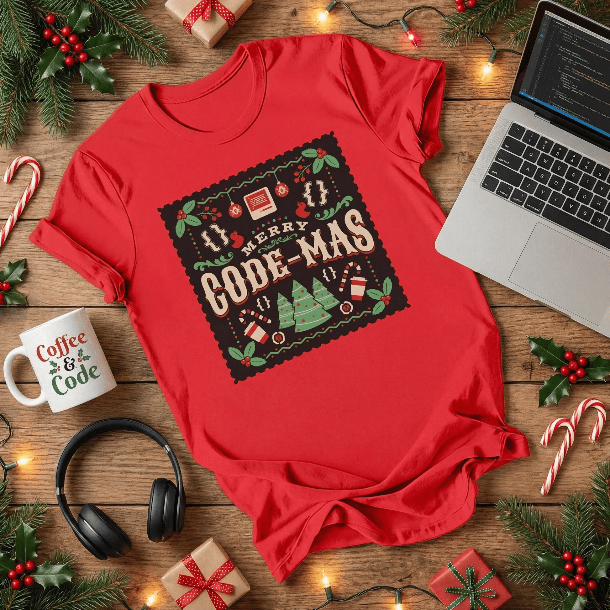 Merry Code - mas Stamp T-Shirt - NullThread