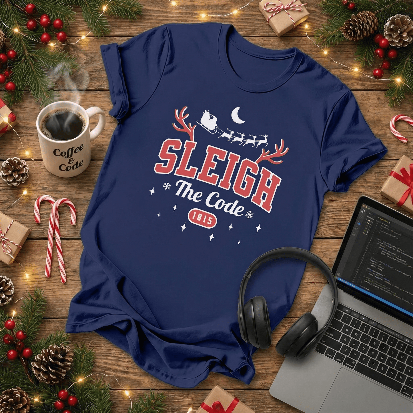 Sleigh the Code Christmas T-Shirt - NullThread