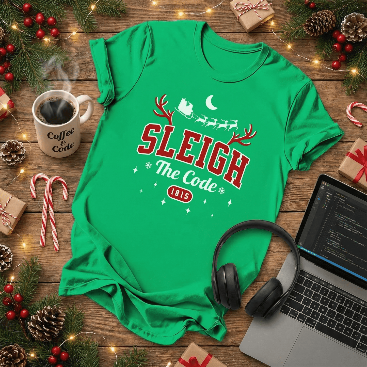 Sleigh the Code Christmas T-Shirt - NullThread