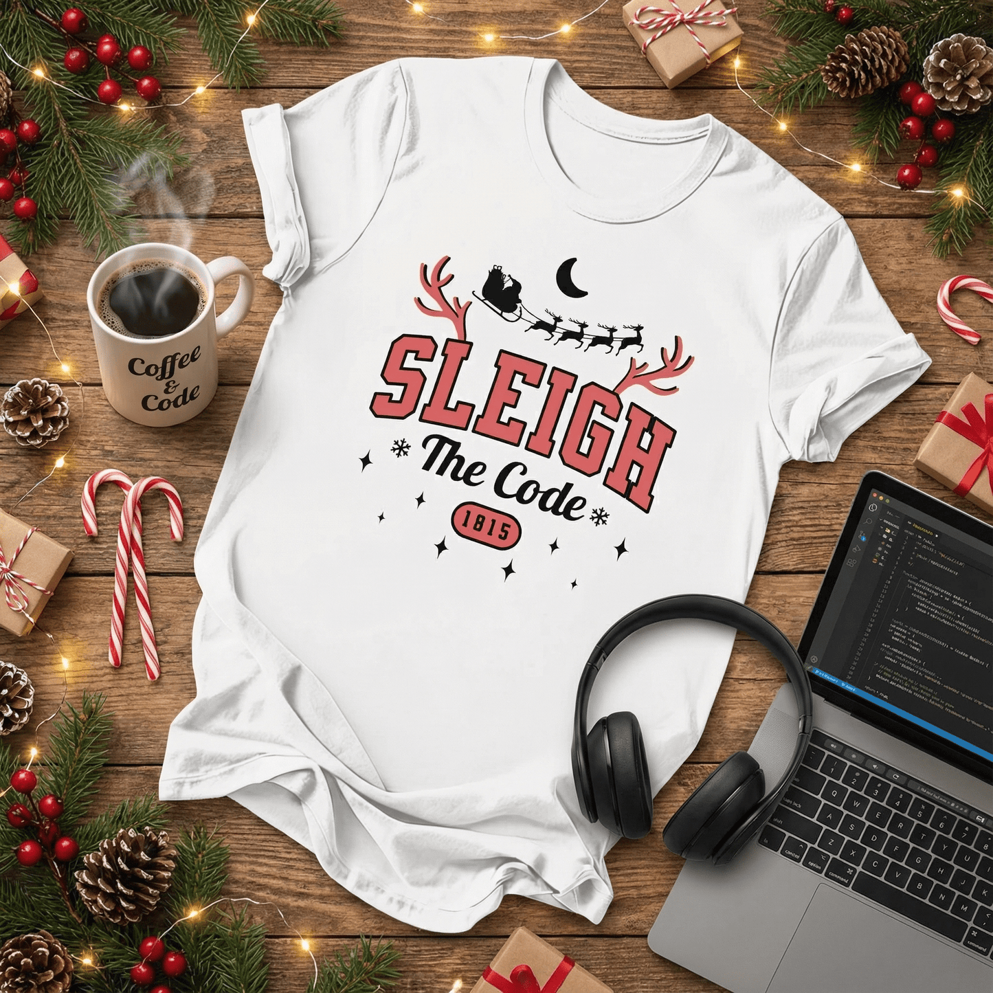 Sleigh the Code Christmas T-Shirt - NullThread