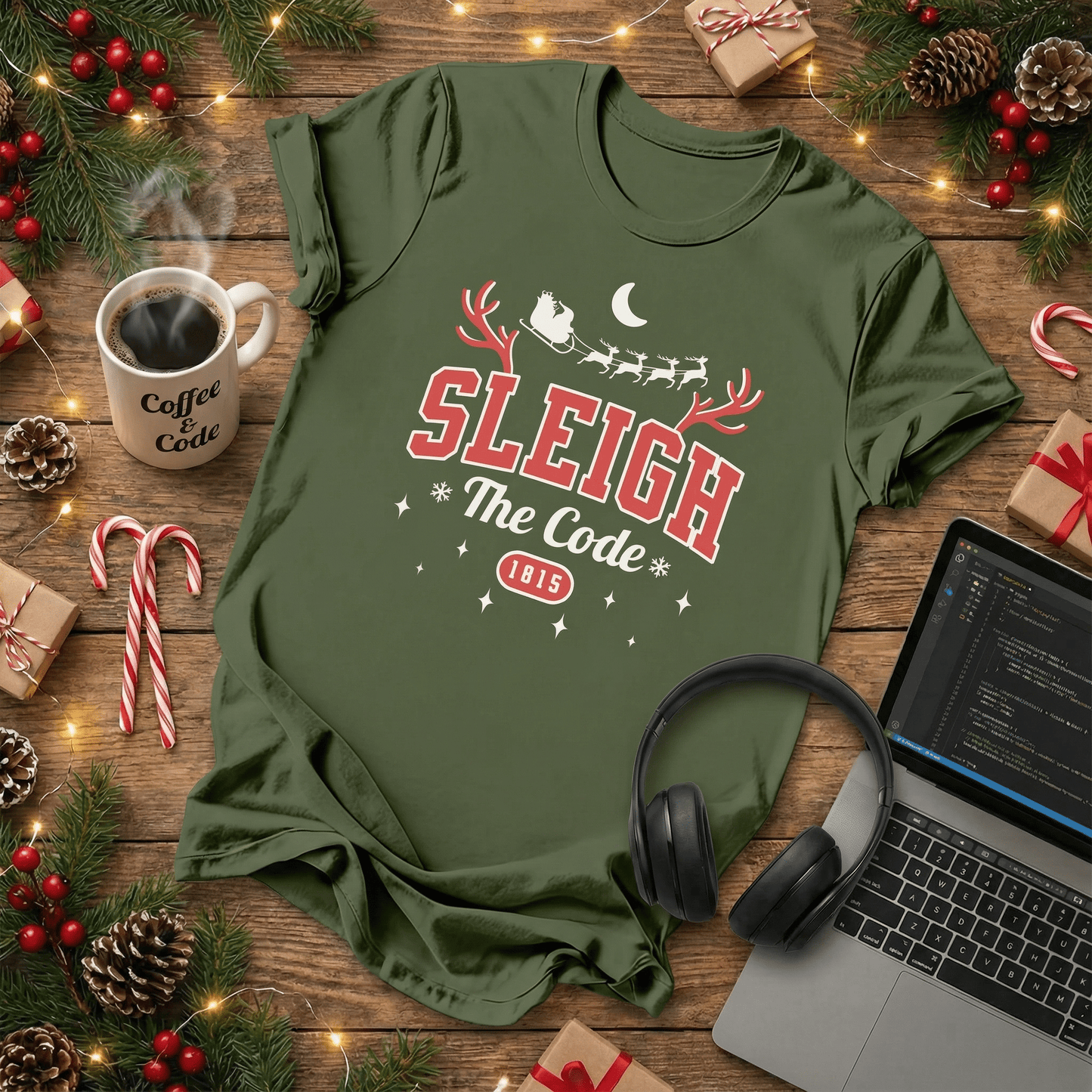 Sleigh the Code Christmas T-Shirt - NullThread